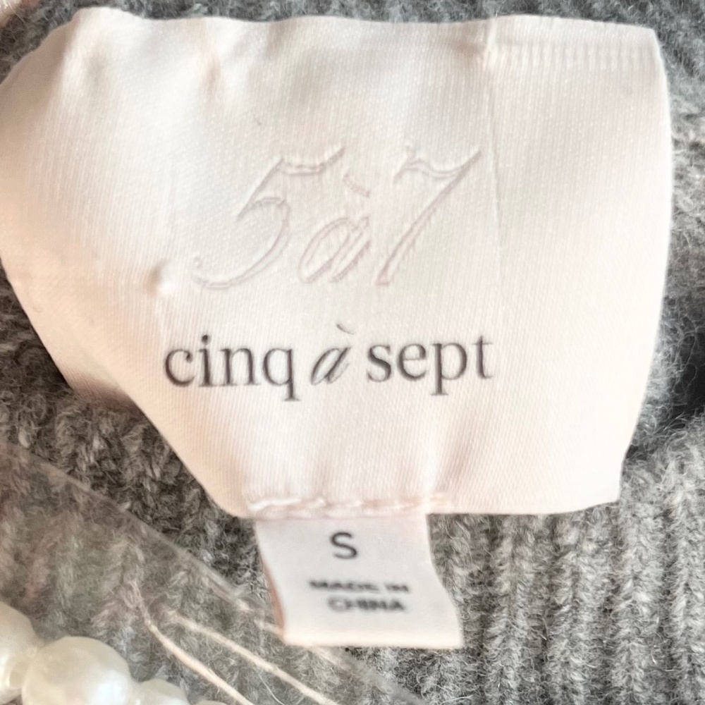 CINQ À SEPT Lilliana Necklace Detail Wool Blend Pullover Sweater in Grey Sz Sm - Picture 4 of 10